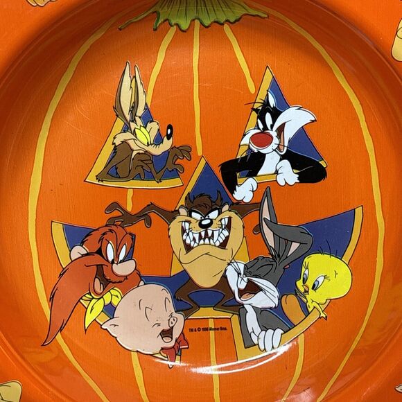 Vintage 1996 Looney Tunes Halloween Plastic Trick or Treat Candy Bowl Taz Tweety - Picture 3 of 5